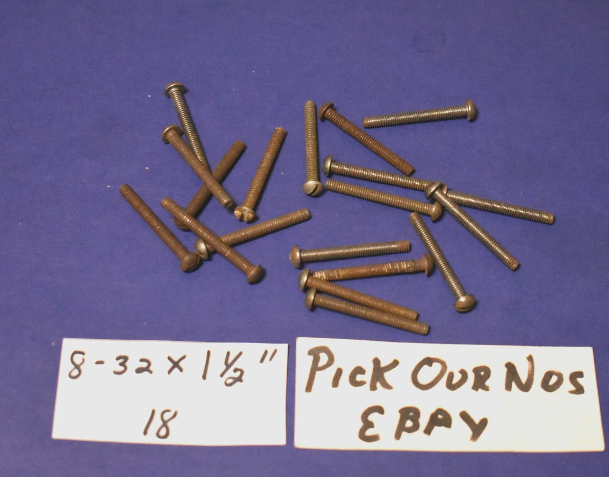 18 Vintage 8-32 x 1 1/2″ Slotted Round Head Steel Machine Screws/Bolts