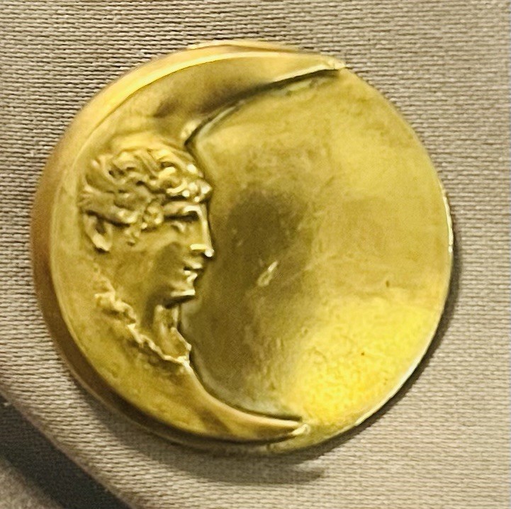 Ex rare Antique ART NOUVEAU MAN IN MOON Brass button, 1880s/1890s