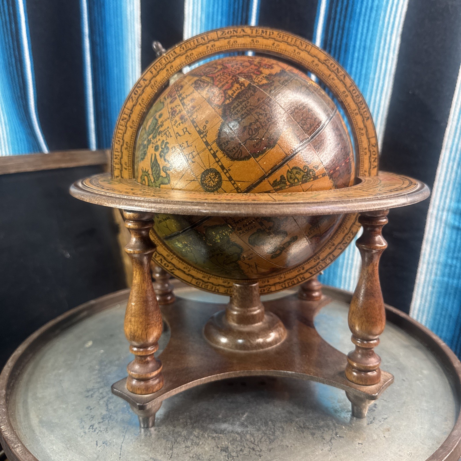 VTG Italian Old World Zodiac Globe on Wooden Stand –Celestial Library Decor