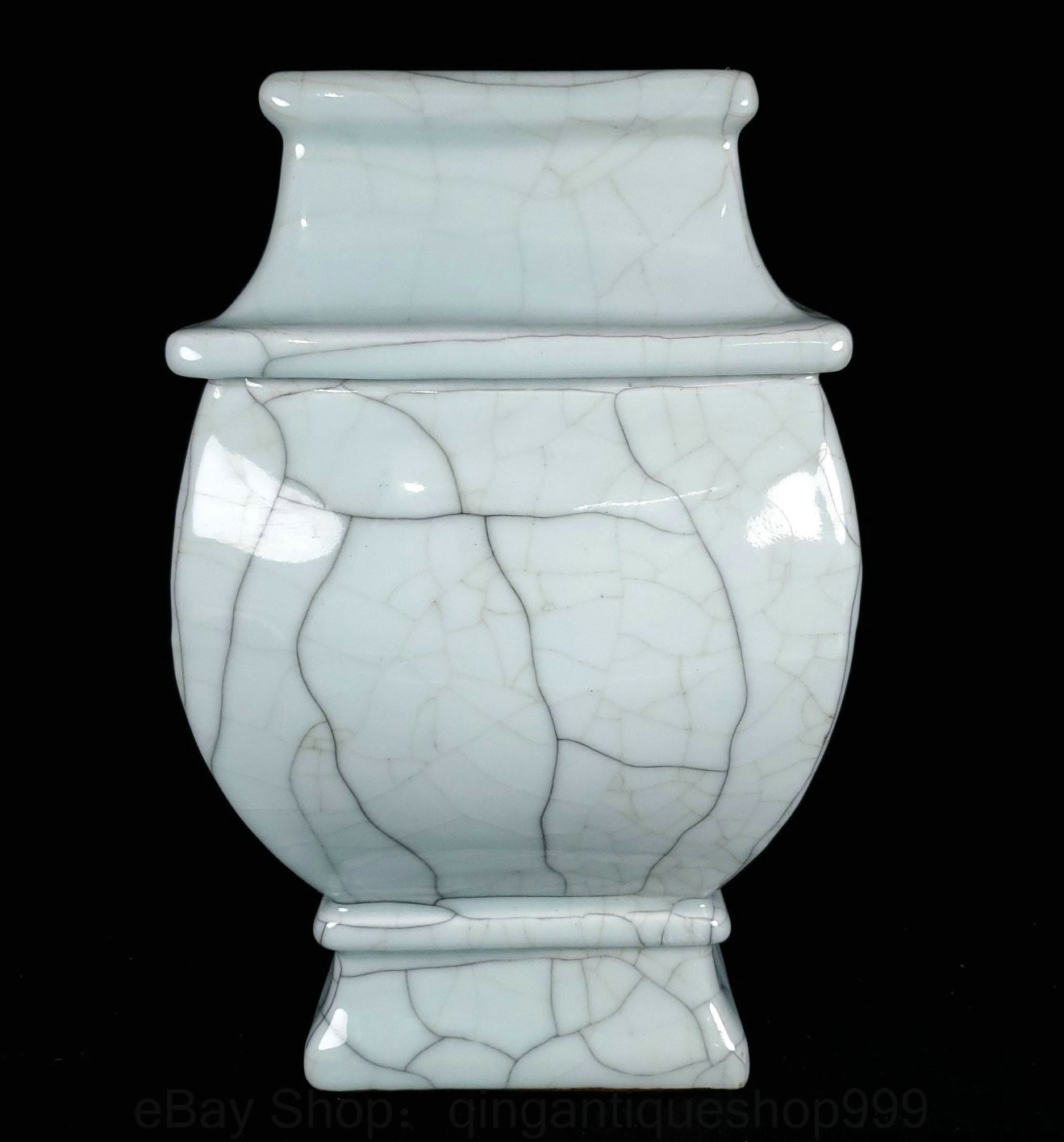12.7″ Old Chinese Qing White Glazed Porcelain Four Directions Zun Bottle Vase
