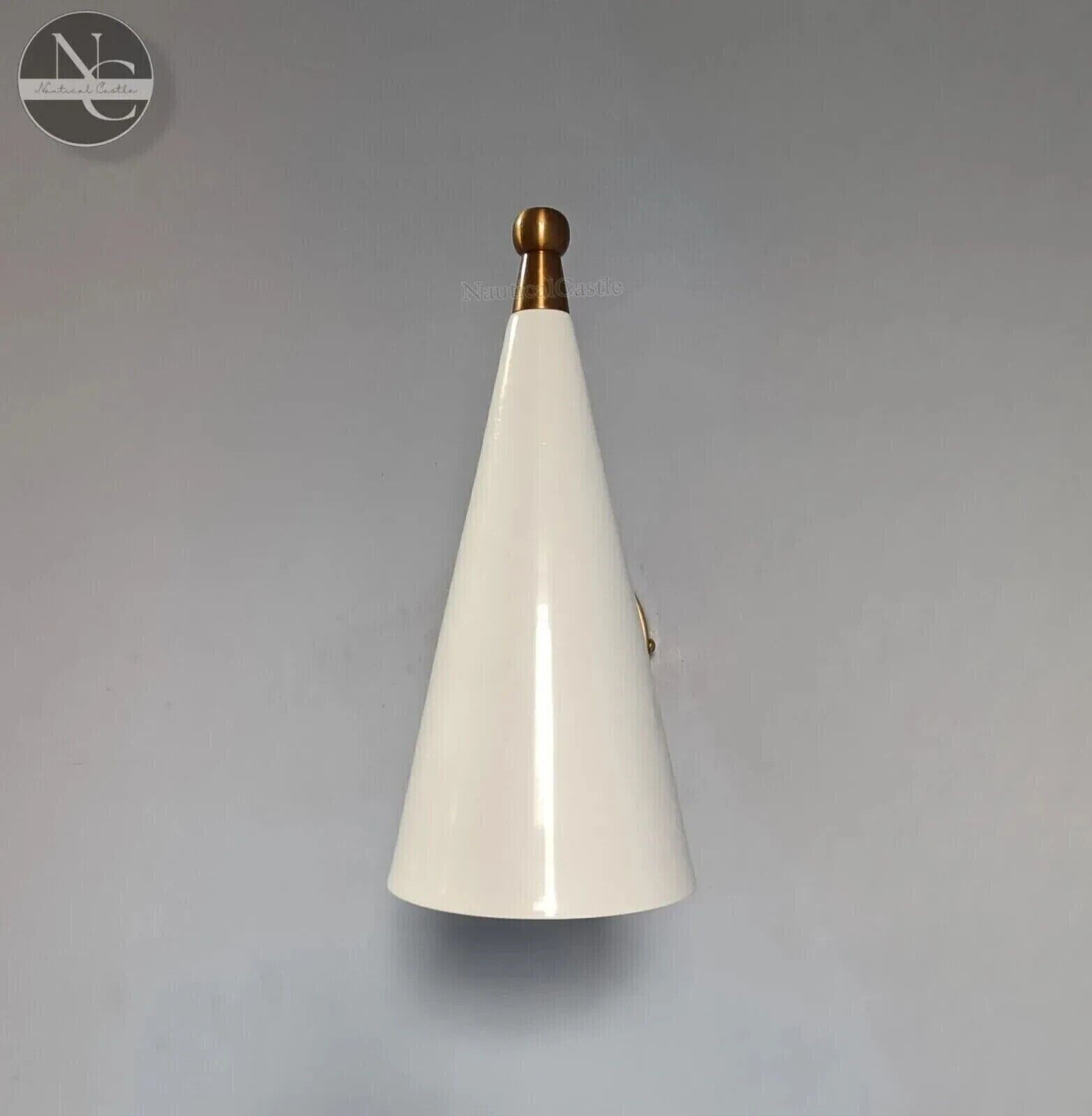White Cone Shape Brass Wall Sconce – Mid Century 1950s Vintage Italian Diabolo