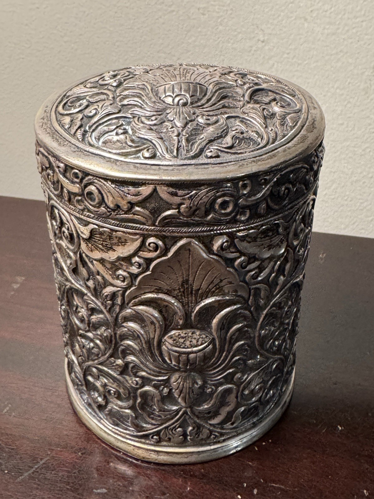 Stunning 800 Silver Repouse Dresser Jar!
