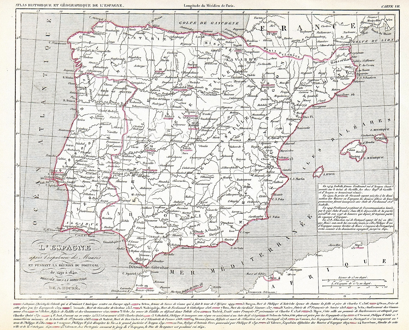 SPAIN PORTUGAL “L’Espagne” 1844 A. Houze ORIGINAL ANTIQUE MAP