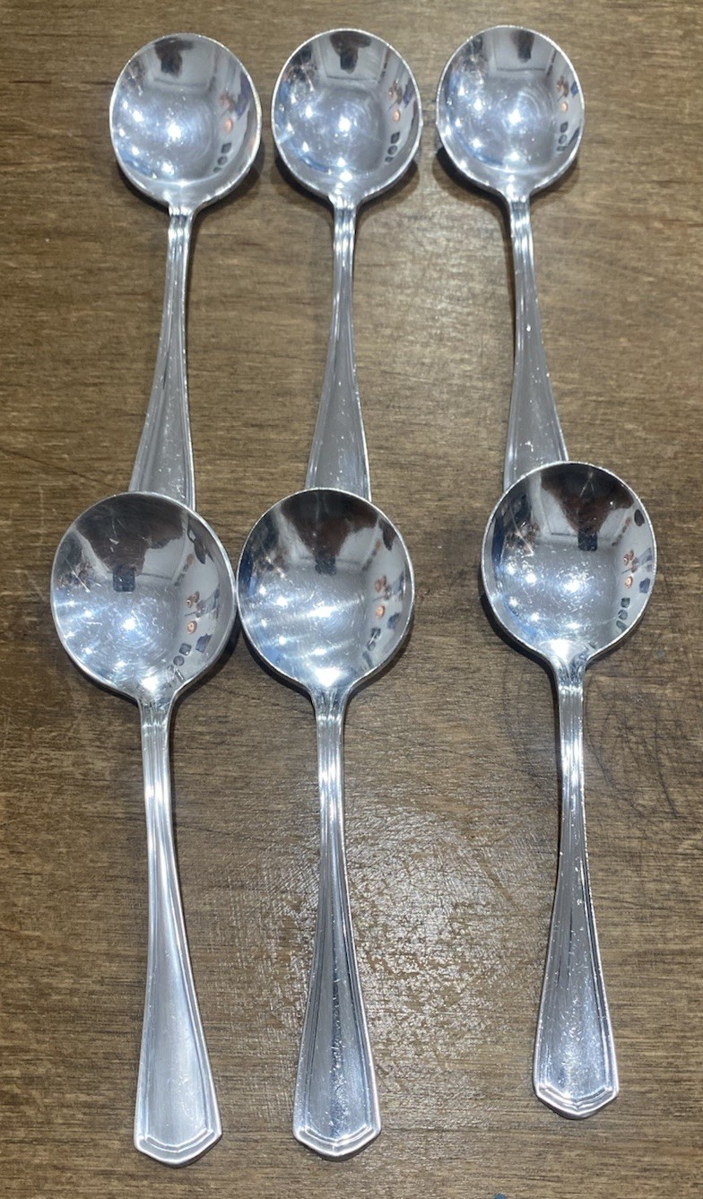 Oneida Canada Silverplate 5¾” Round Bowl Cream Soup Spoon Lot Of 6 Pcs