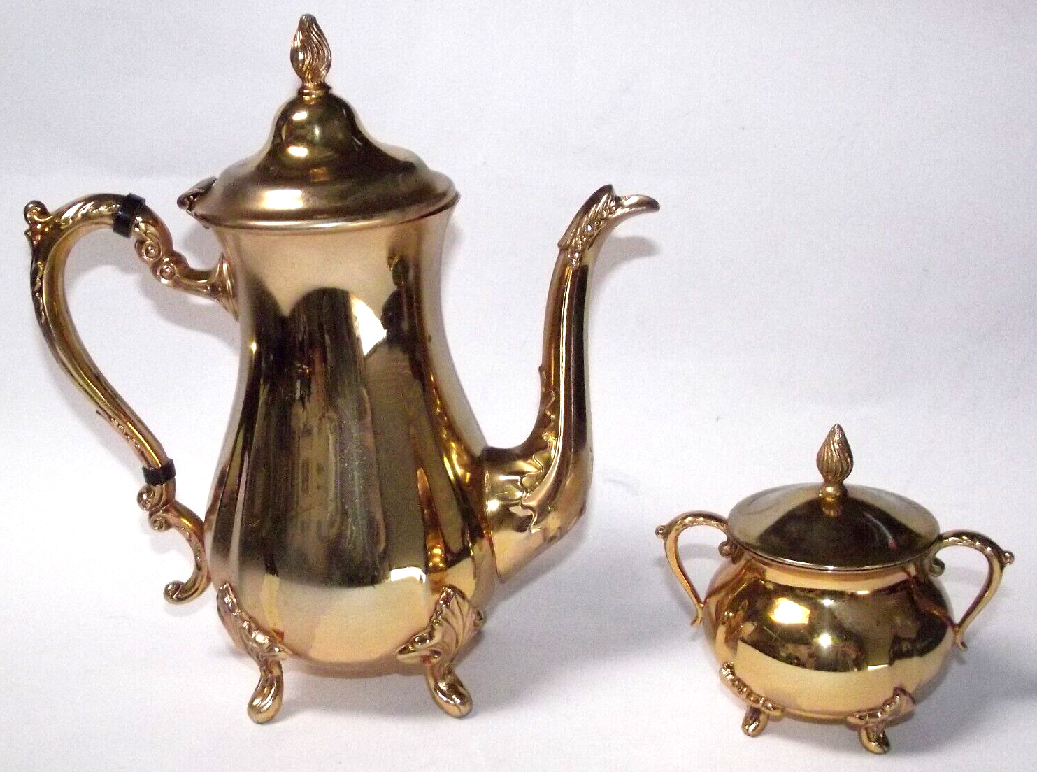 Golden Lacquered Viners International Silver Plated Coffee/Tea Pot Sugar Bowl S