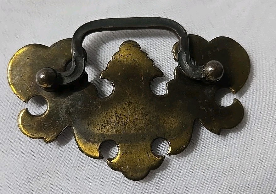 Flat Bat Drop Bail Pull Handle Solid Dark Aged Brass 4″ SEE MEASUREMENTS PHOTOS