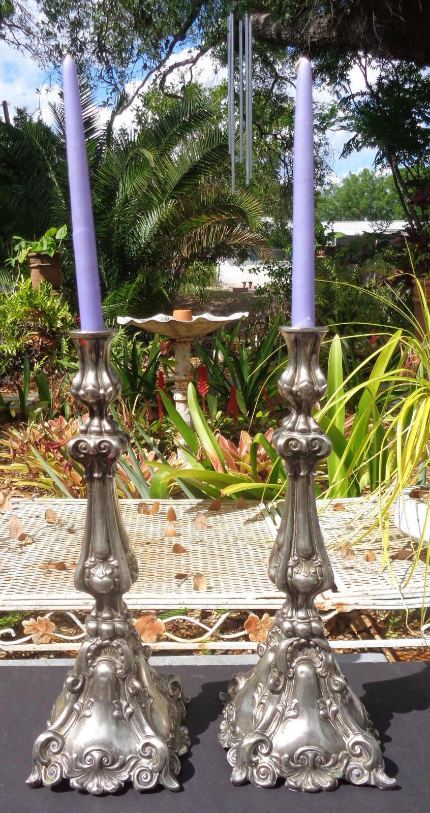 Pair RUSSIAN German SILVER .800 REPOUSSE candlesticks 16 inches