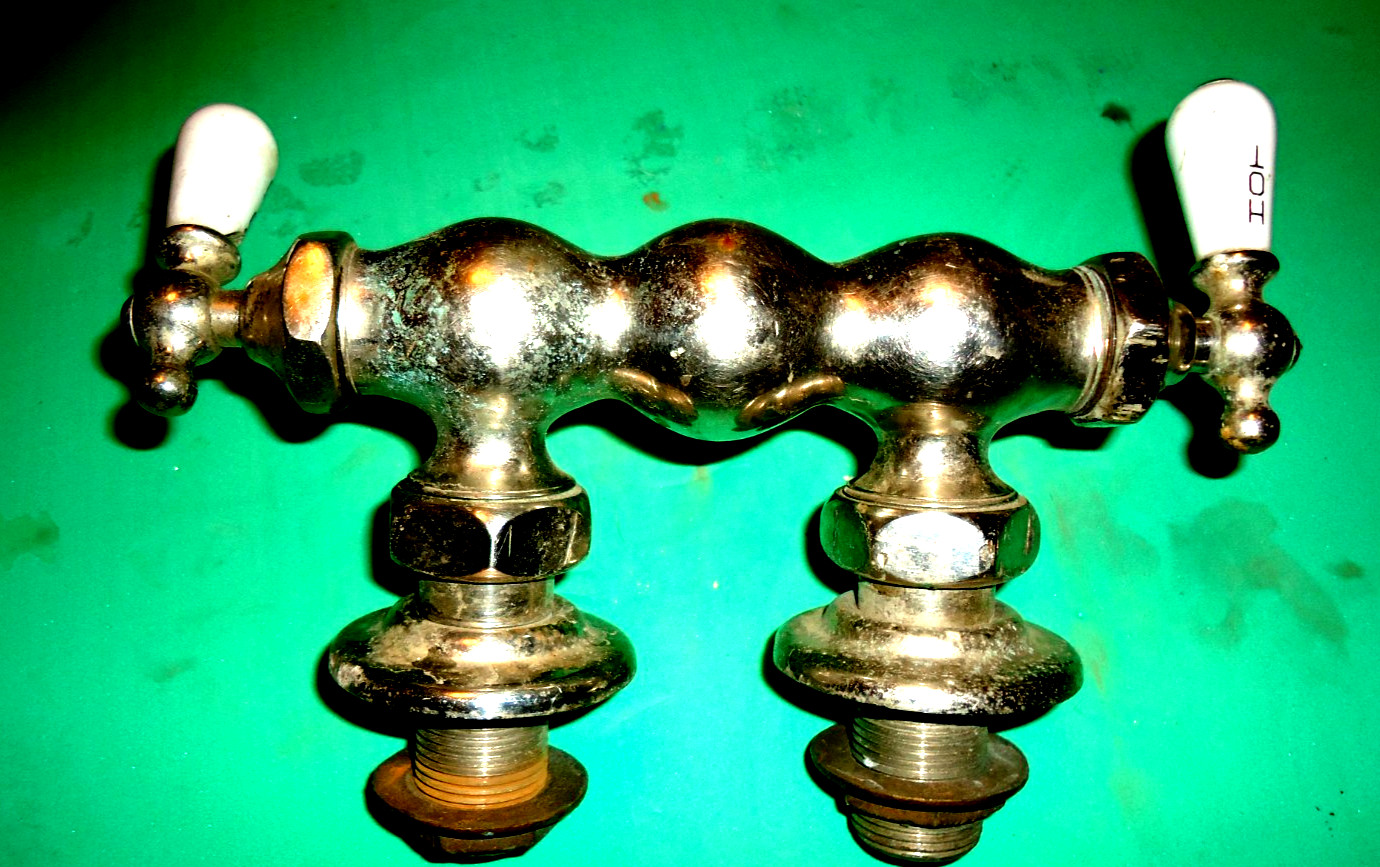 ANTIQUE BRASS & NICKEL-PLATED FAUCET FIXTURE ‘( UNUSUAL )) HANDLES CERMAC