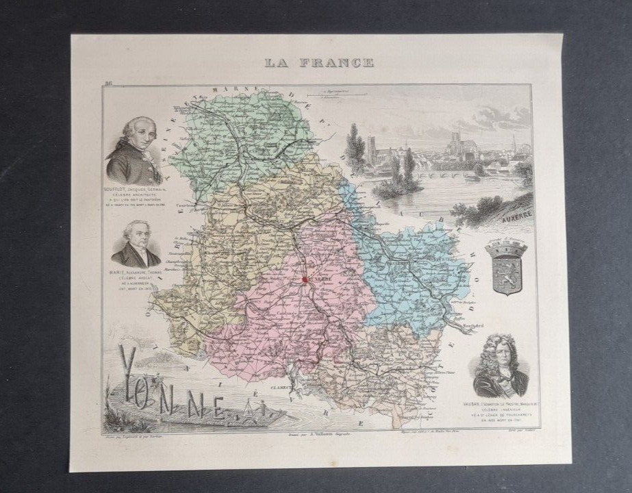Antique (1882) map – Yonne – Auxerre – France – Vuillemin