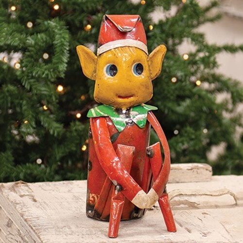 New Rustic Primitive ELF RECYCLED METAL Christmas Holiday Figurine 9″ T Country