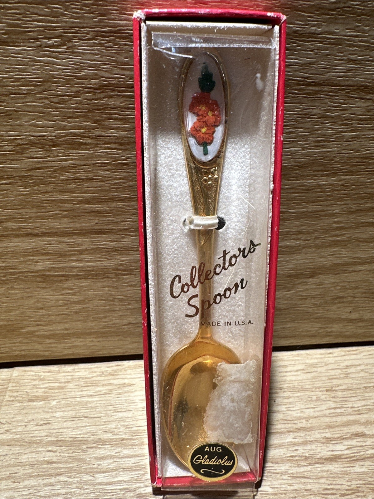 Vintage Gold Plated Spoon Flower Of The Month August Gladiolus Orange Flower 4”
