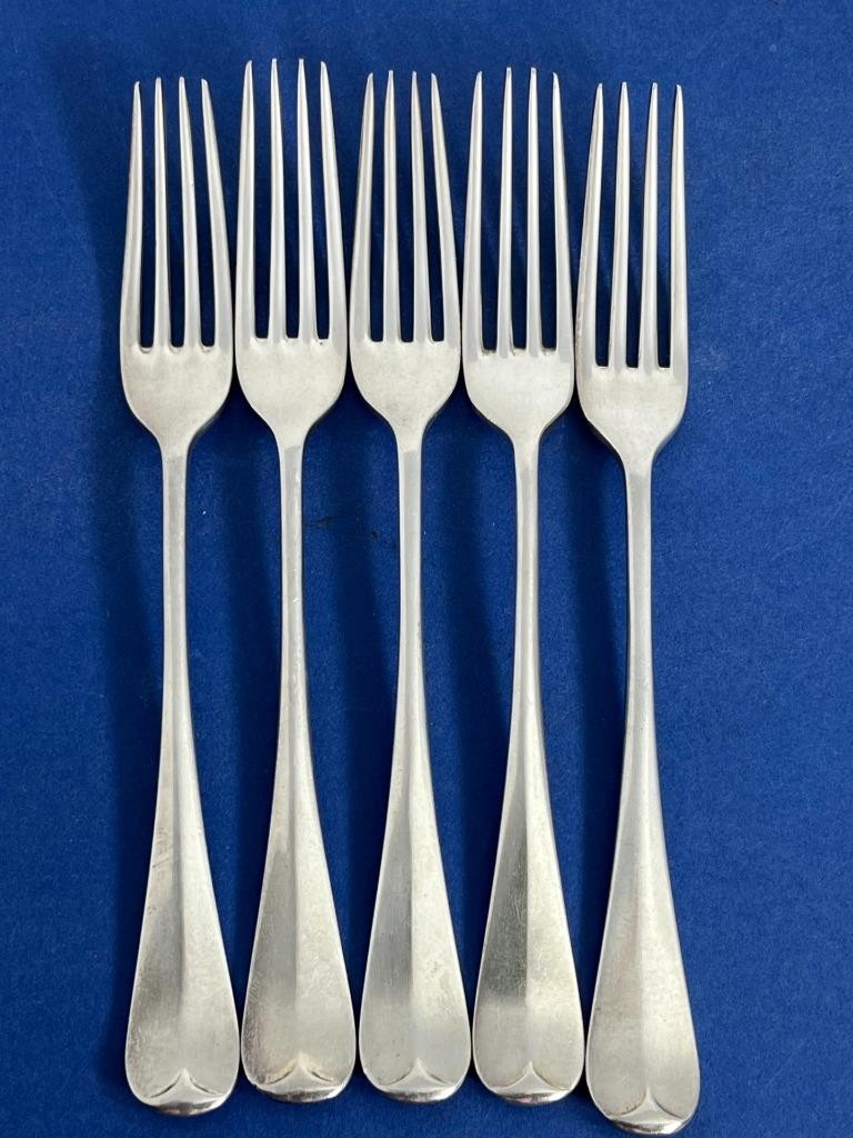 5 ANTIQUE VICTORIAN SILVER PLATED HANOVERIAN TABLE FORKS C.1870 W. HUTTON & SON
