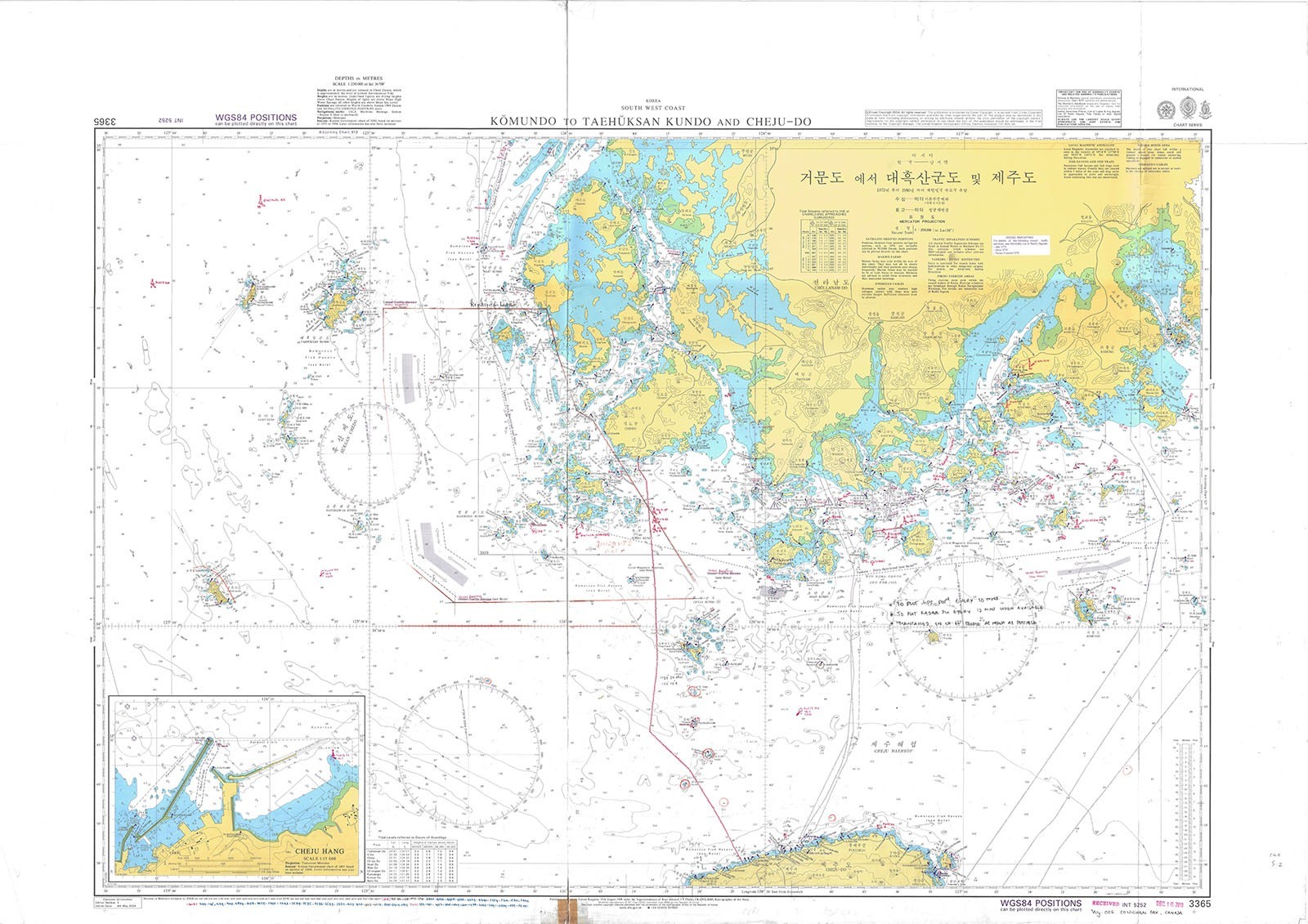 3365 Admiralty Chart Komundo Taehuksan Cheju Do Korea South West Coast Map Paper