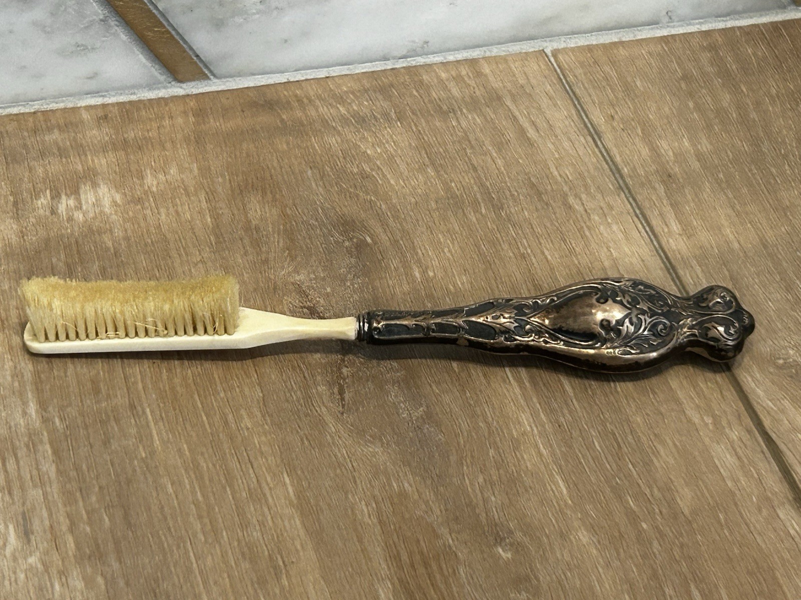 Vintage Sterling Silver Handle Art Nouveau Mustache Beard Hat Brush