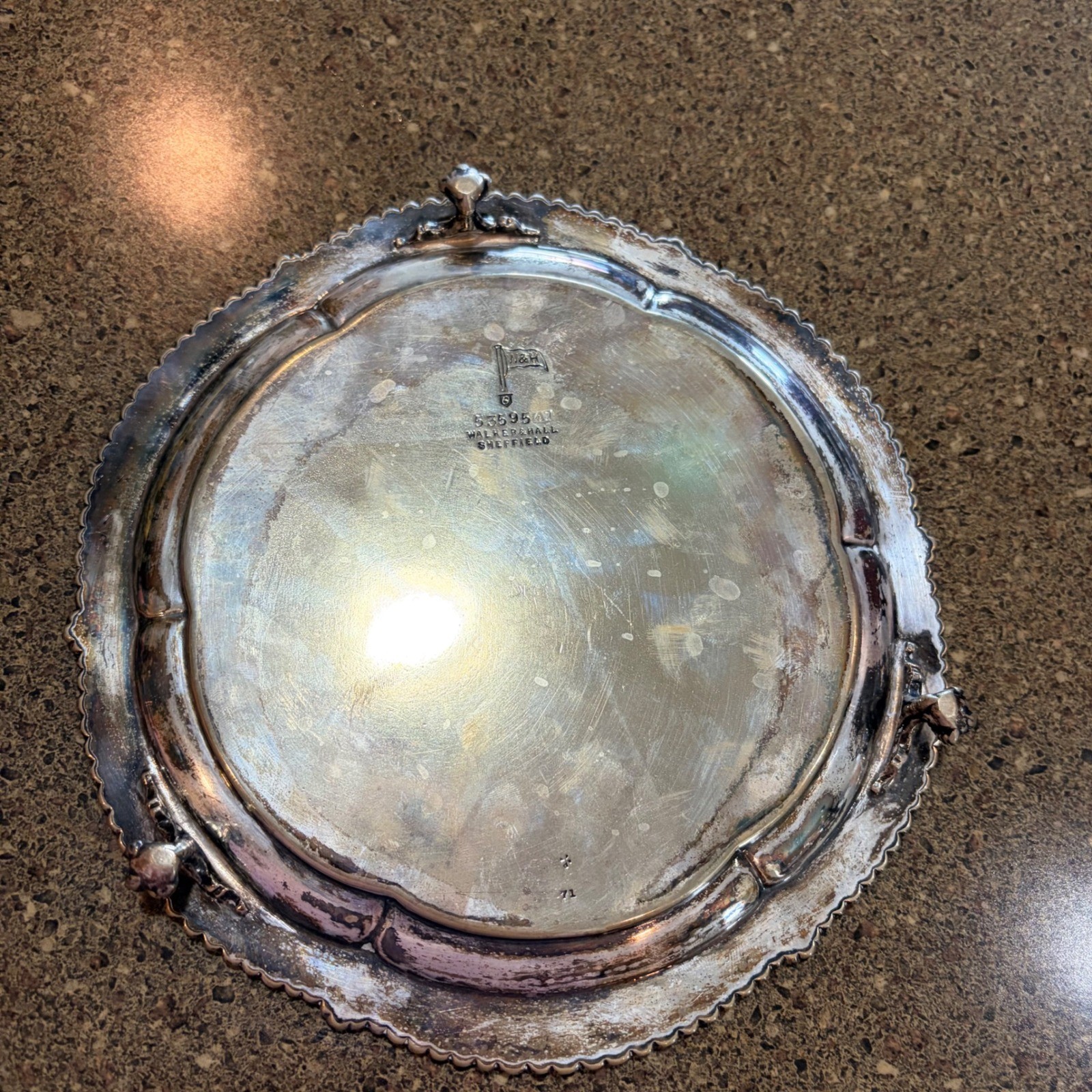 Walker & Hall Sheffield Silver Plate Footed Salver Tray Engraved 9.5 Inch