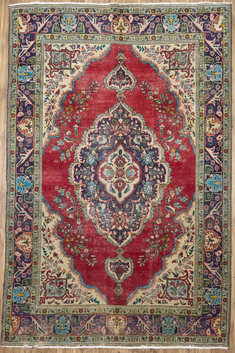 Semi-Antique Handmade Distressed Floral Oriental Rug Bedroom Carpet 6’7×9’7 Ft