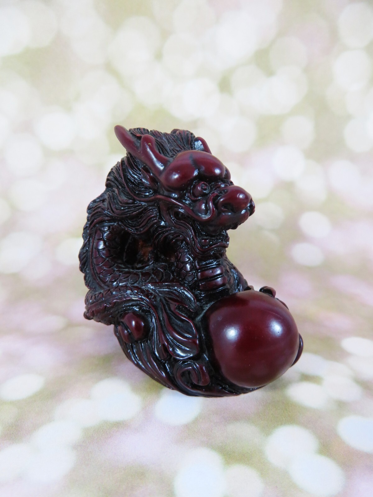 Mini Chinese Dragon Sculpture Red Resin Statue Feng Shui 2.25 Inches High