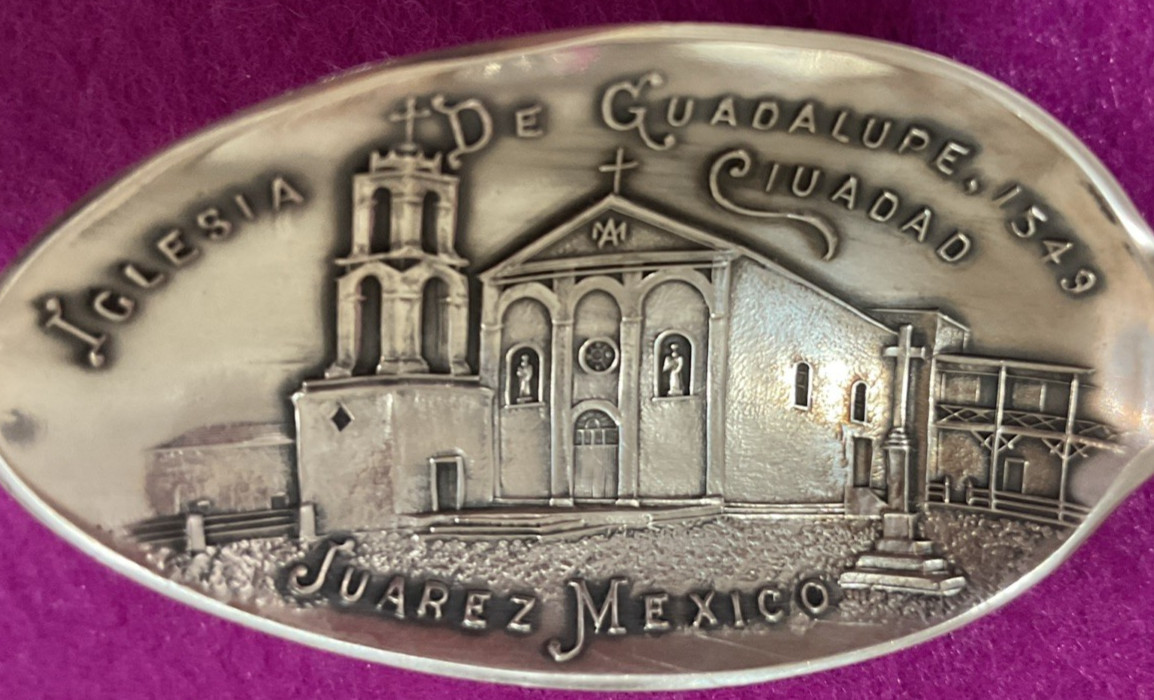 Iglesia de Guadelupe 1549 Juarez Mexico Seal 5.2″ Sterling Souvenir Spoon 17g