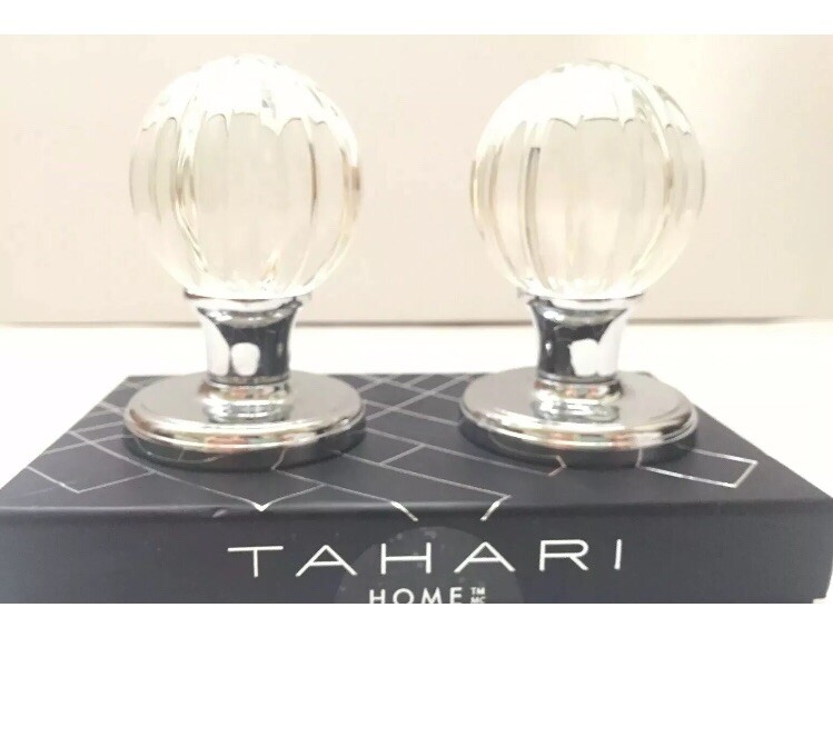 New TAHARI Home Crystal Glass Door Knobs Round Modern Chrome