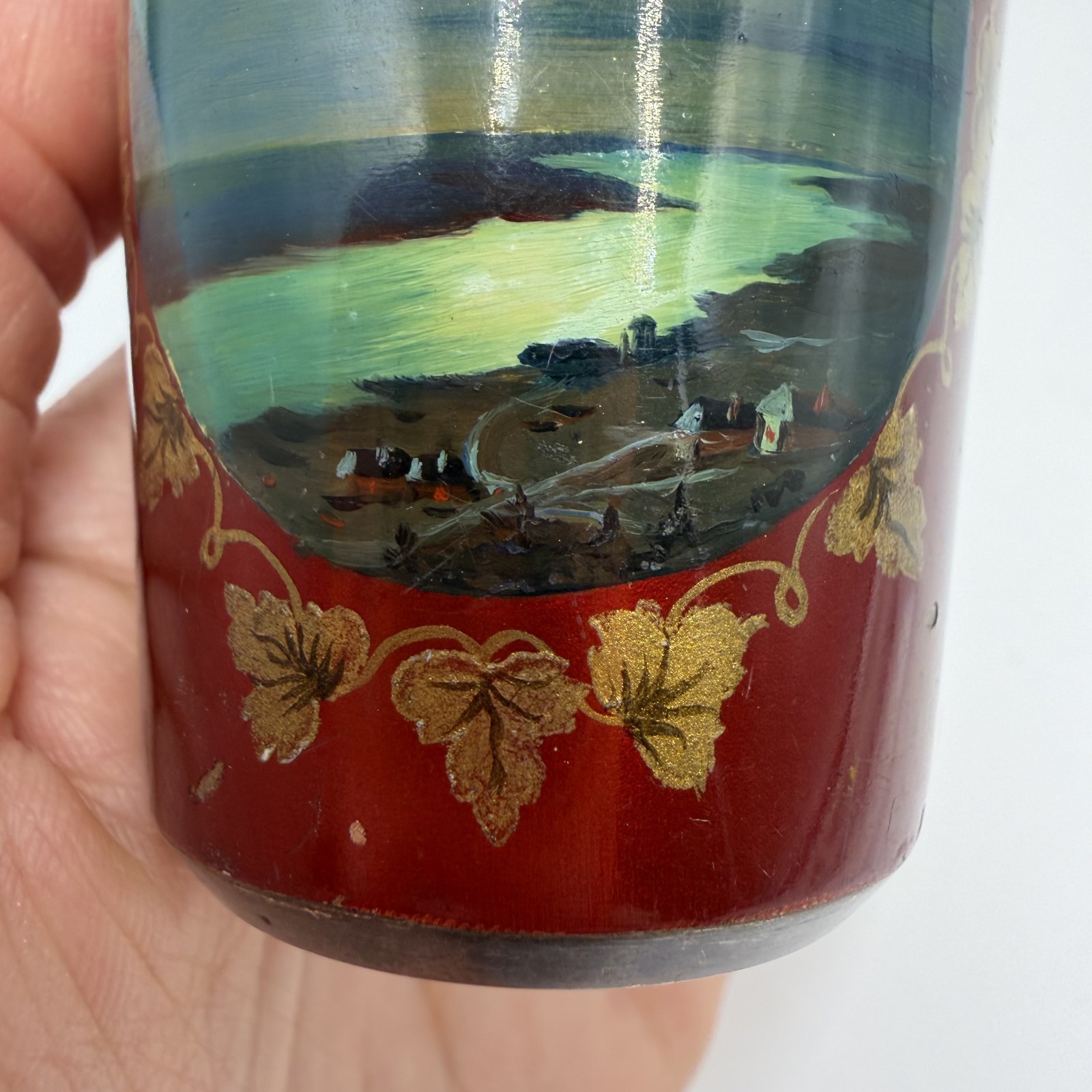 Vintage Soviet 875 Silver Enamel Shot Glass Palekh Style Tallinn Marked 1950s