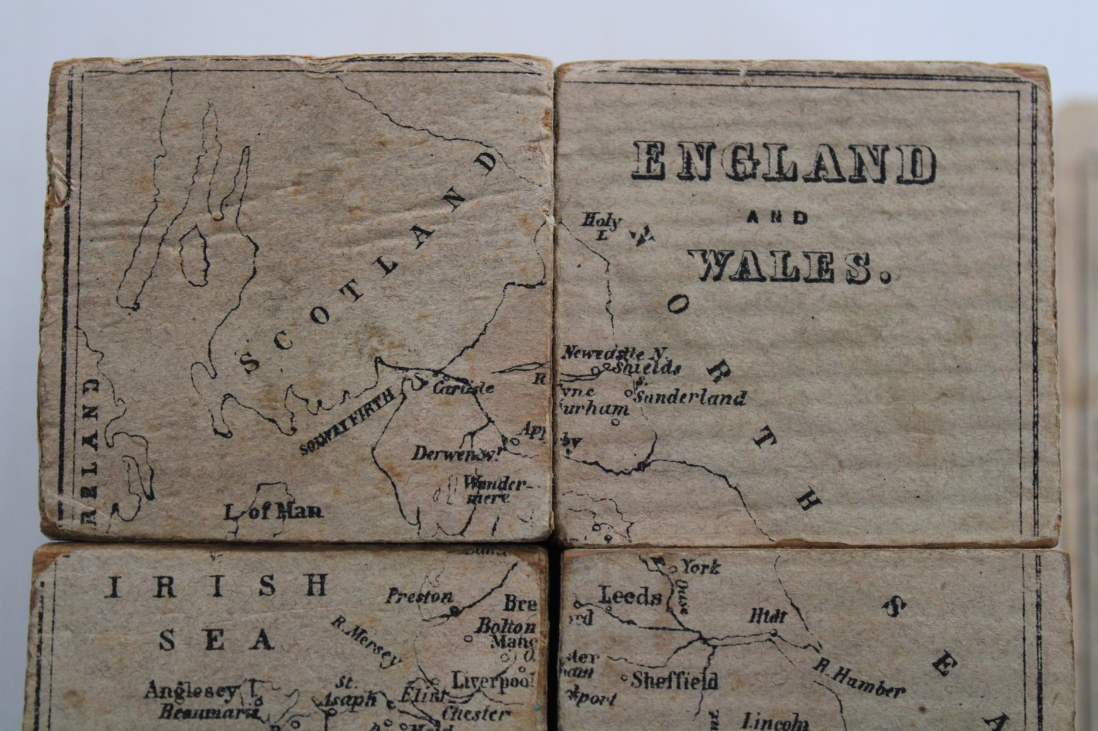 RARE Early / Mid-19th Century Lithograph Geography Map Child’s Toy Blocks w/ Box