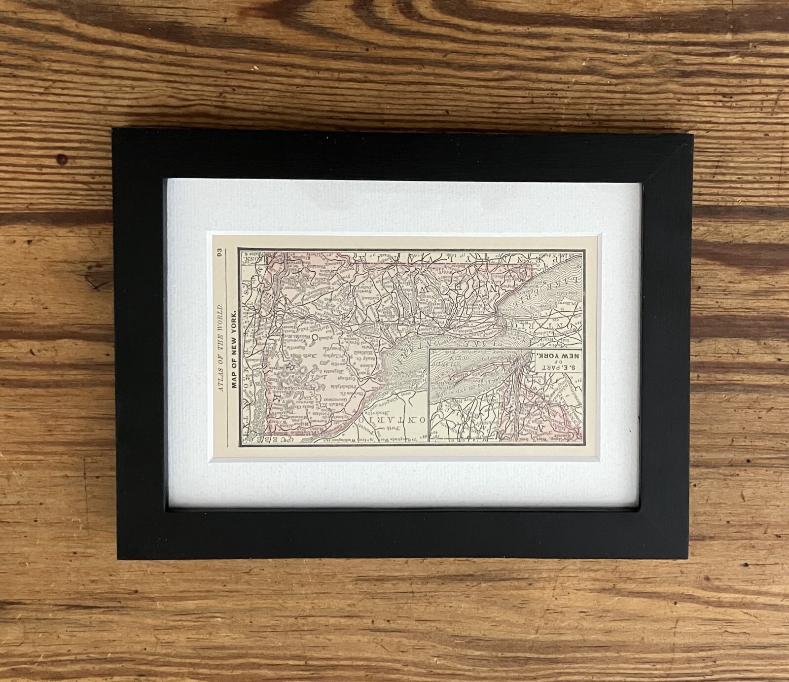 1888 Antique Framed Original New York State Map Tiny New York Map