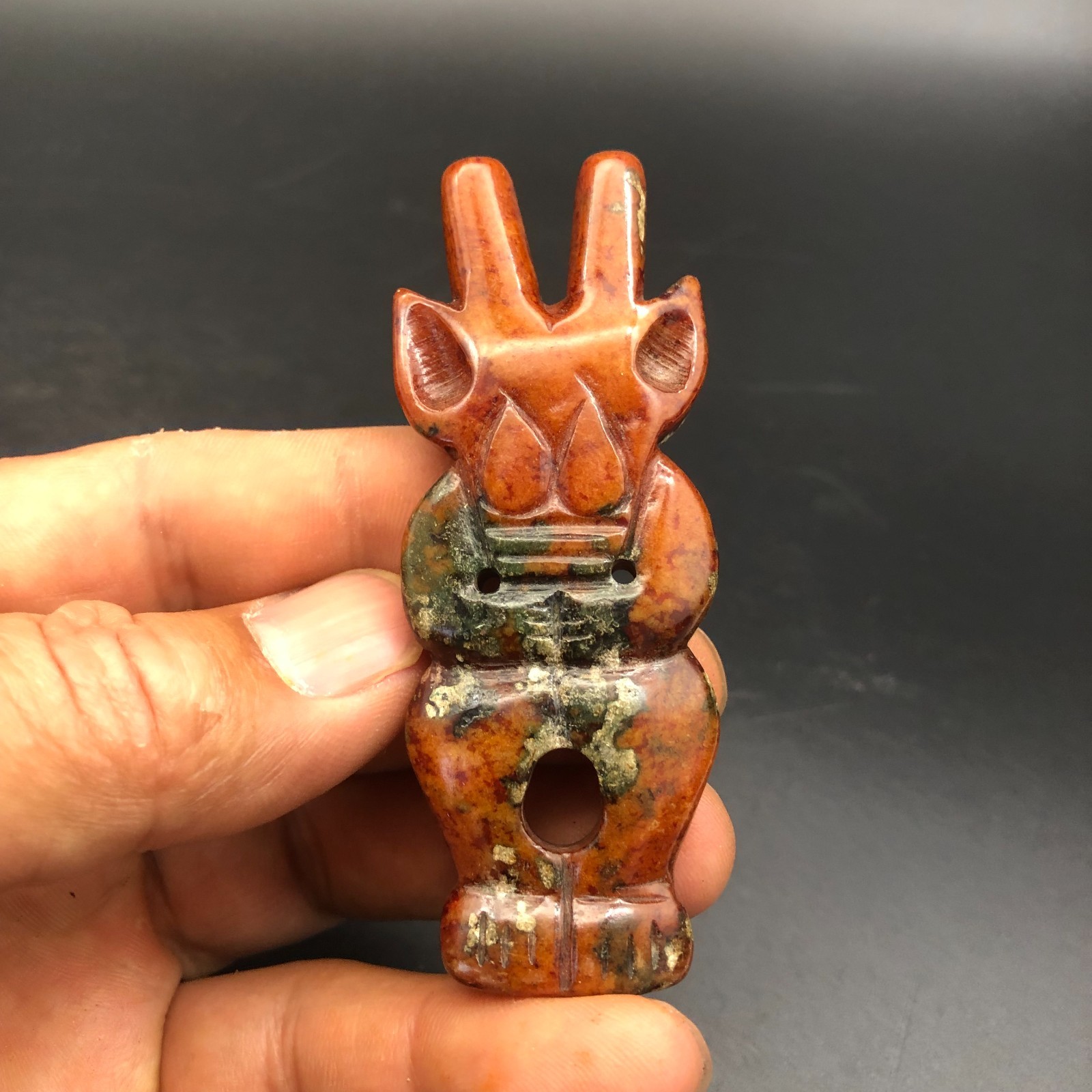 Old China “HongShan”Culture Jade Hand-Carved Sun God Helios Amulet Pendant,C334