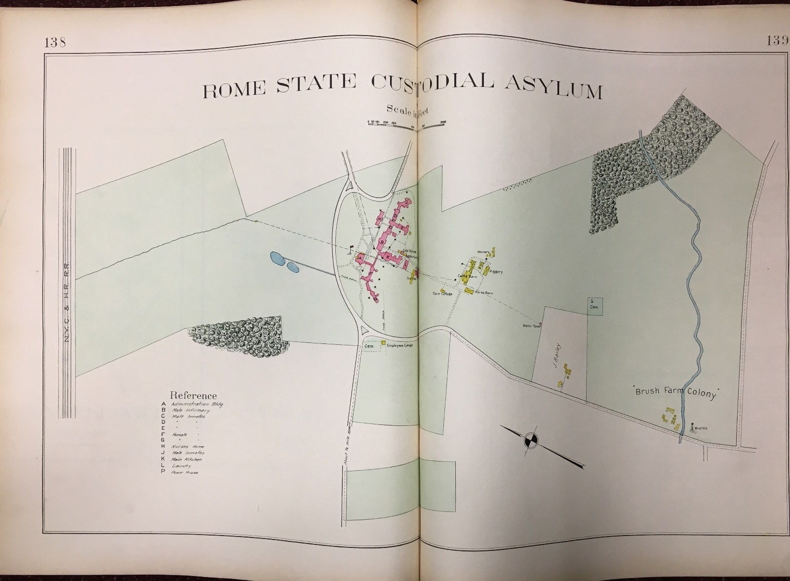 1907 ROME STATE CUSTODIAL ASYLUM ONEIDA COUNTY NEW YORK BRUSH FARM ATLAS MAP