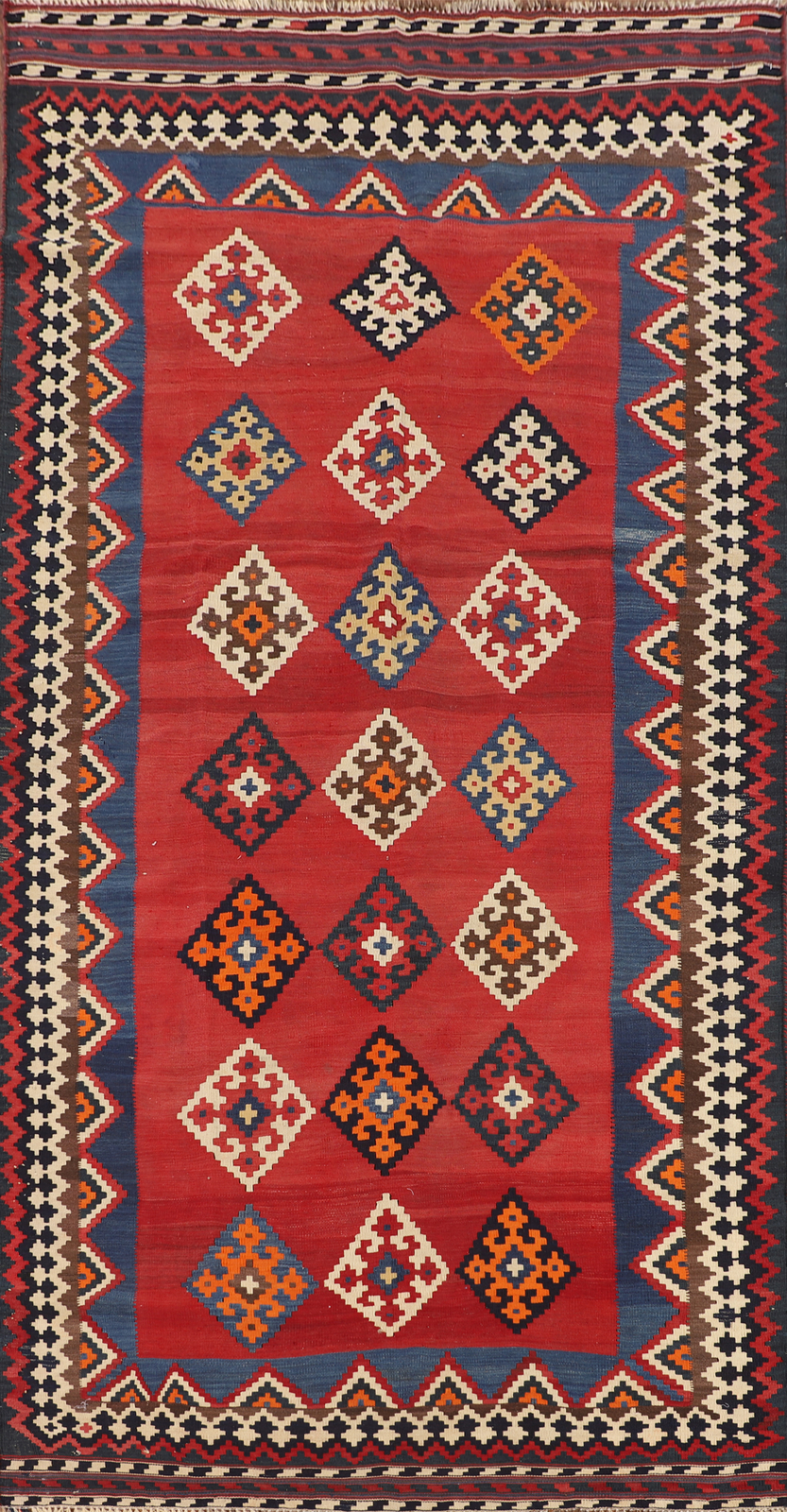 Vegetable Dye Red/ Ivory Kilim Reversible Rug 5×10 Flatweave Geometric Carpet