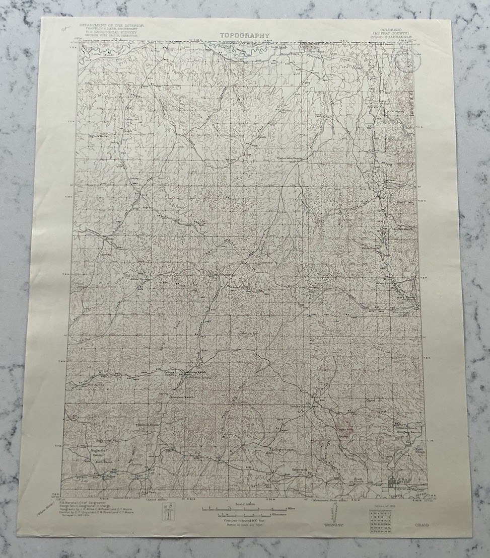 ANTIQUE CRAIG COLORADO GEOLOGICAL SURVEY TOPOGRAPHICAL MAP 1916 USGS