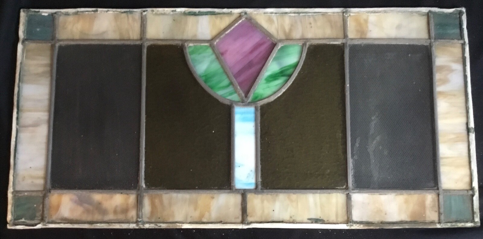 Antique Leaded Stained Glass Craftsman Bungalow Transom Window 26”x13” No Frame