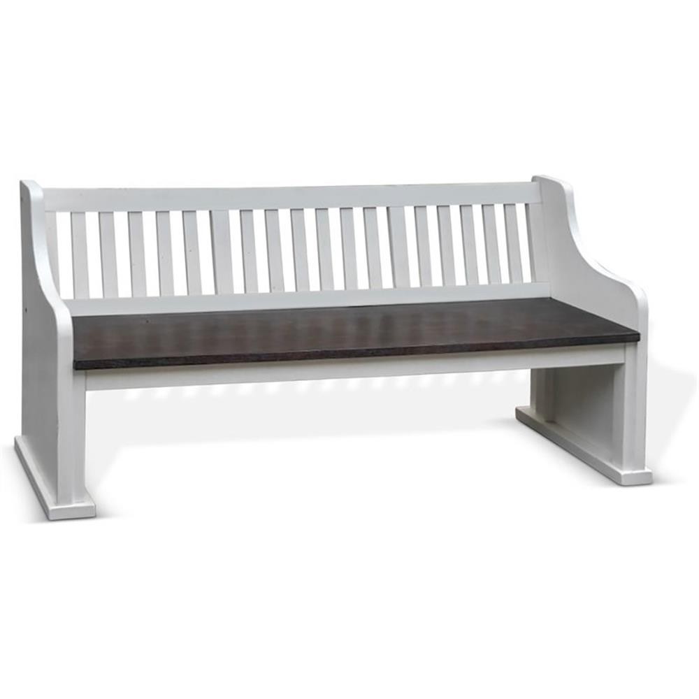 Sunny Designs Carriage House 34″ Slat Back Wood Bench in White/Dark Brown