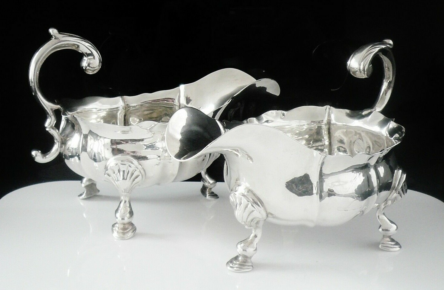 Pair Antique Sterling Silver Sauce Boats, John Pollock, London 1742