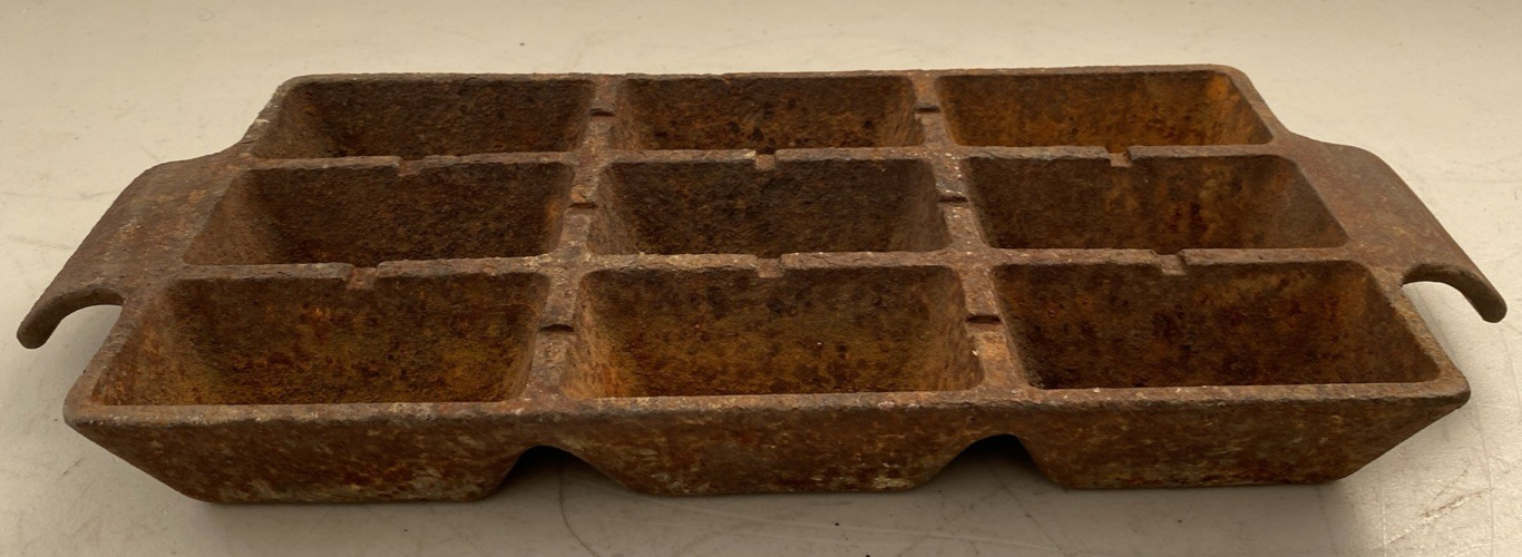 Smelting Cast Iron Silver 9 Bar Mold Heavy Ingot Gold Antique Vintage