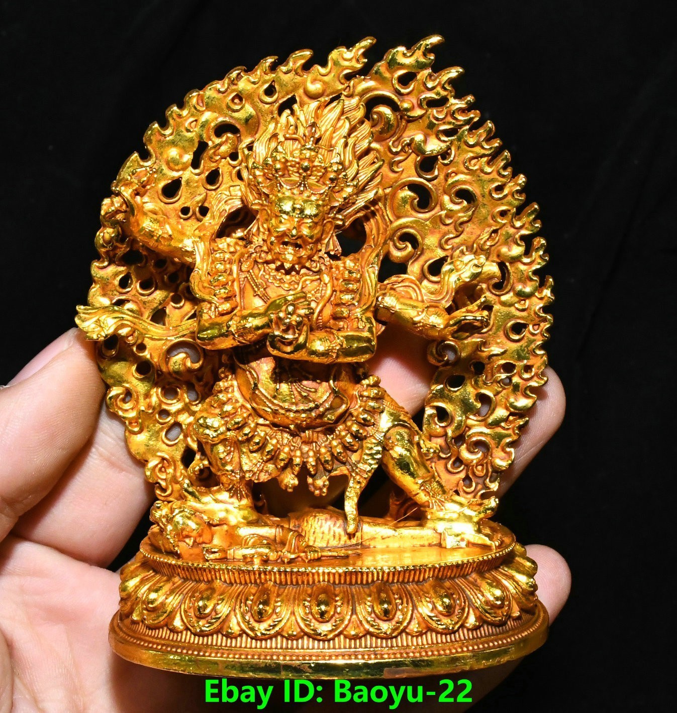 4.1″Old Xizang Bronze Gilt Buddhism Mahakala Wrathful Deity Buddha Statue