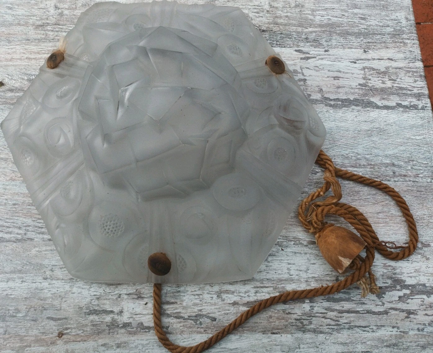 DEGUE : FRENCH 1930 ART DECO 6 SIDED FROSTED GLASS CEILING LIGHT 38 x 34cm