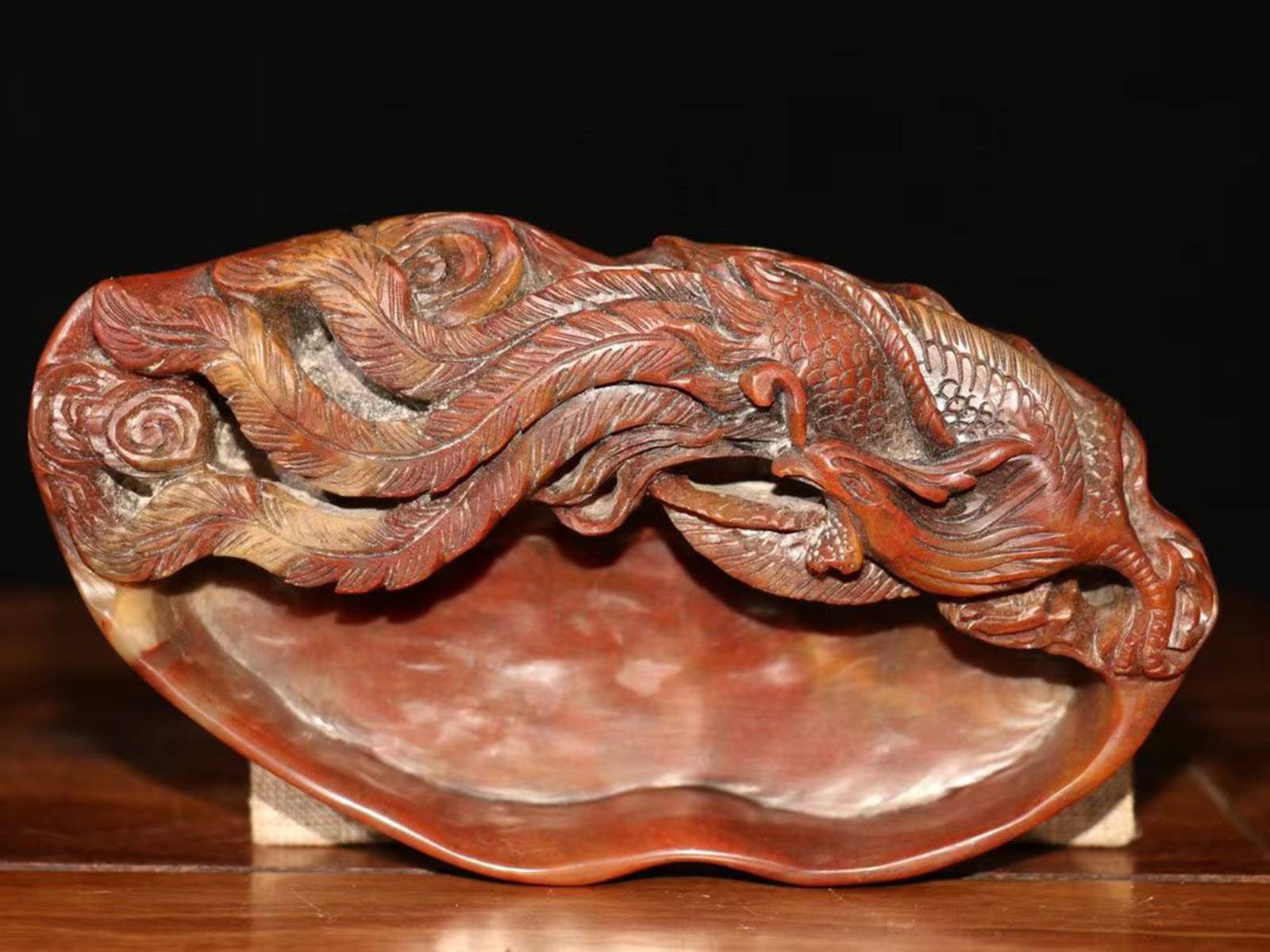 Chinese Natural Shoushan Stone Hand-carved Exquisite Phoenix Brush Washer 7238