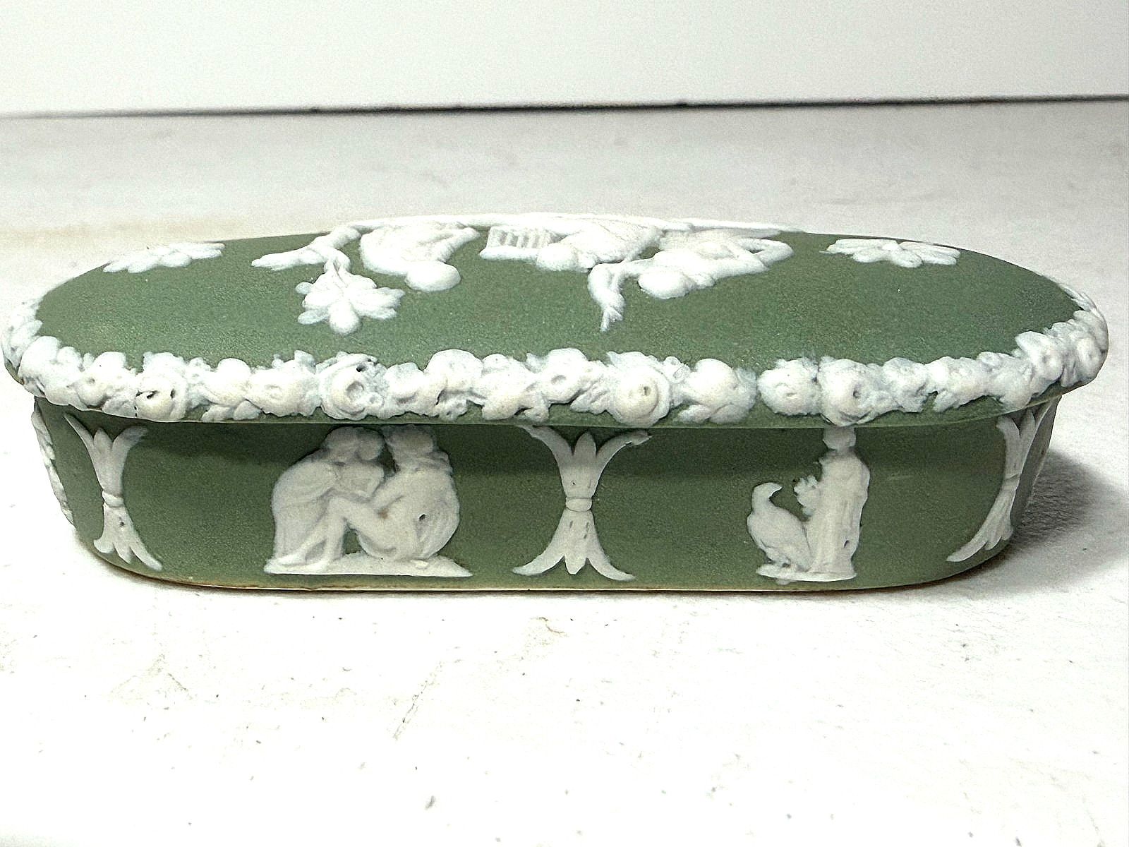Lare 19th Century – Wedgwood Sage/Olive Green Jasperware Match Box W/Striker