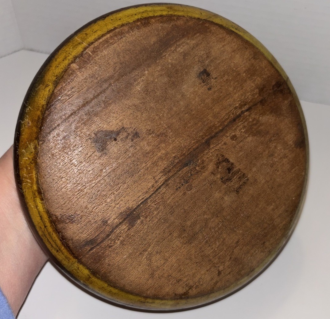 Vintage Wood Hand-Carved Old Tobacco Box. Colorful Stain w/Brass Top/No Lid EUC