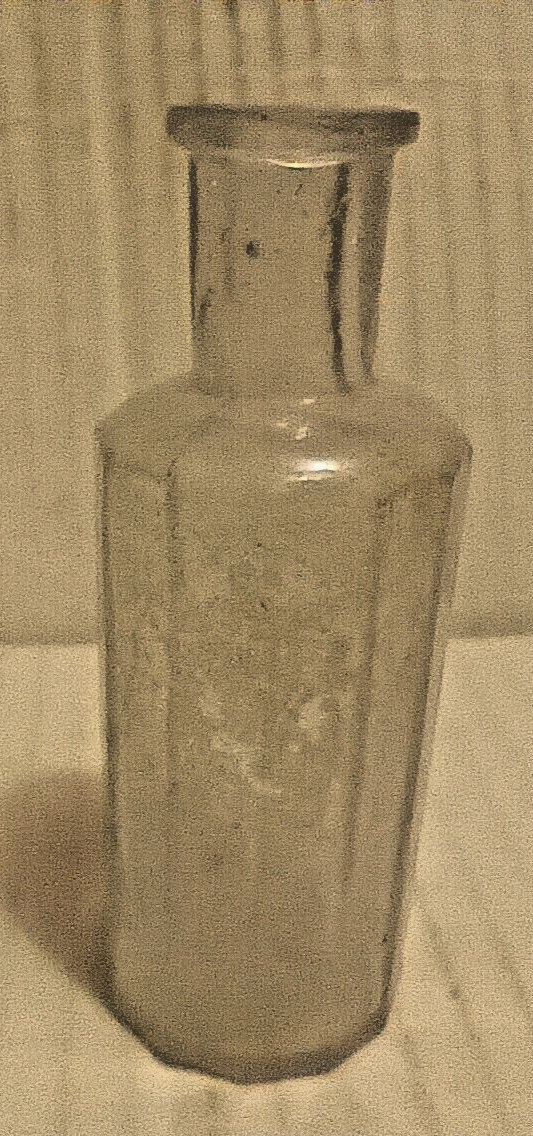 Antique 3″ Open Pontil Bottle 12-Sided Aqua Glass Medicine Apothecary Cork Top