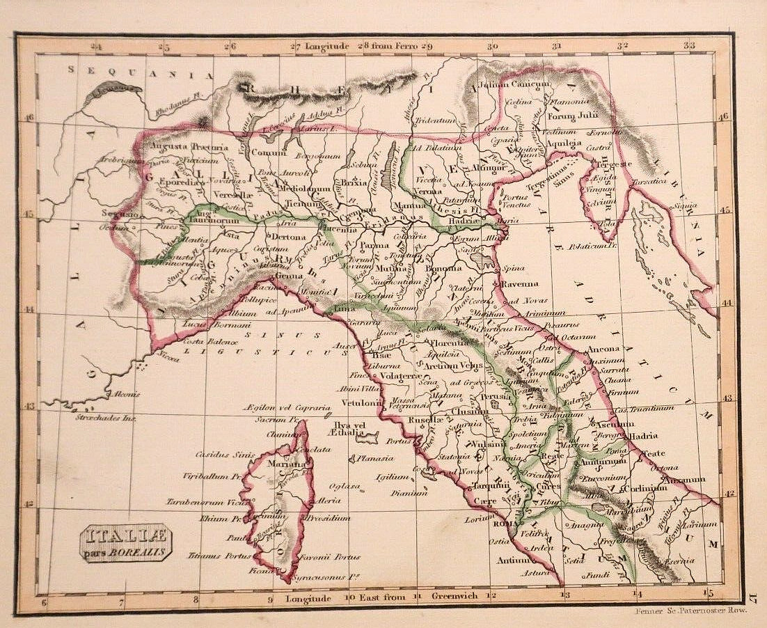 Historical Map ~ SICILY ~ Eng. & Printed by R. Fenner in 1828 (Small-5×6)-#70