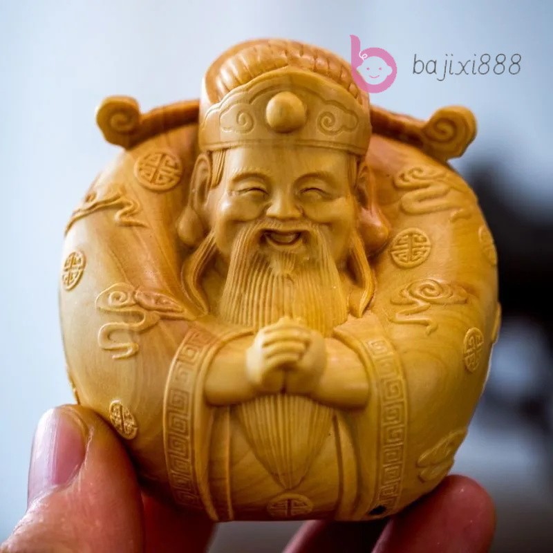 Natural Log Carving Characters God of Wealth Figurine Characteristic Statue
