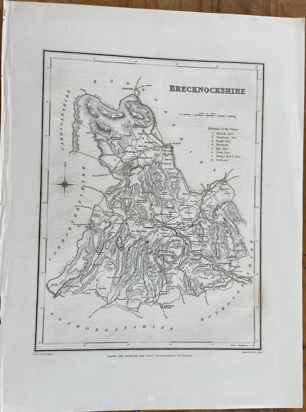 ANTIQUE COUNTY MAP OF BRECKNOCKSHIRE C1831 SAMUEL LEWIS ENG J&C WALKER/CREIGTON