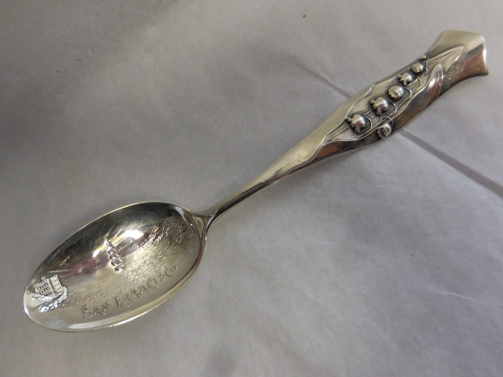 SHIEBLER FLORA #8 LILY OF THE VALLEY 1887 STERLING SOUVENIR SPOON SAN FRANCISCO