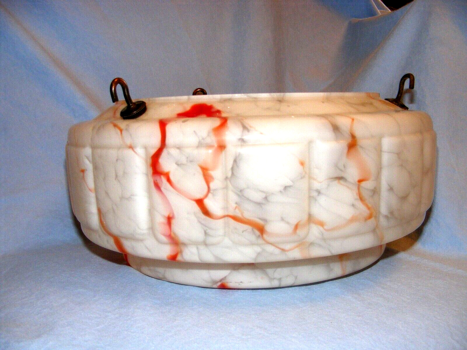 Art Deco 1930s Ceiling Plaffonier Flycatcher Bowl Light Pendant Shade Red White