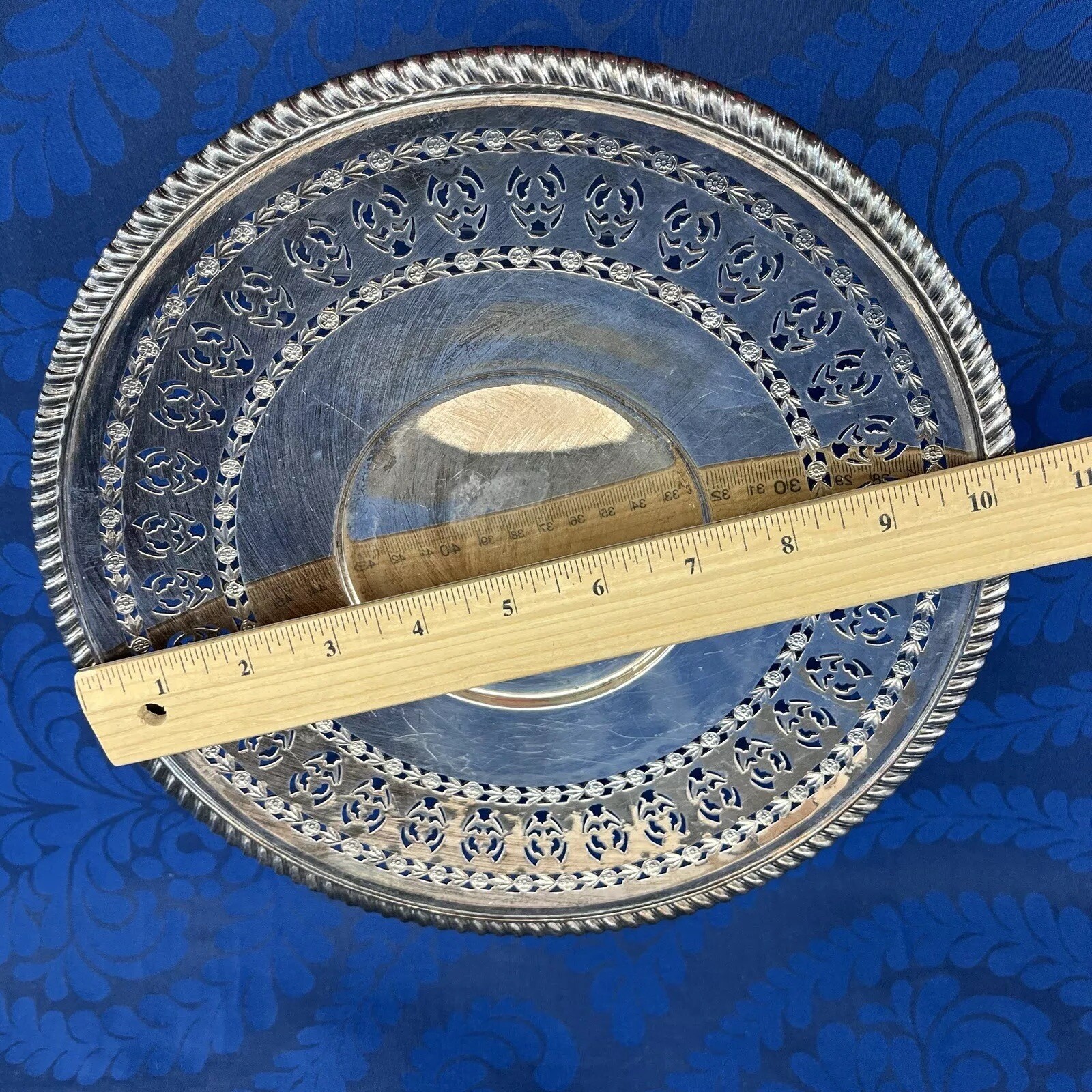 Birks Regency Plate ￼Silver Plated Pierced 10” Serving Tray Plate Vintage