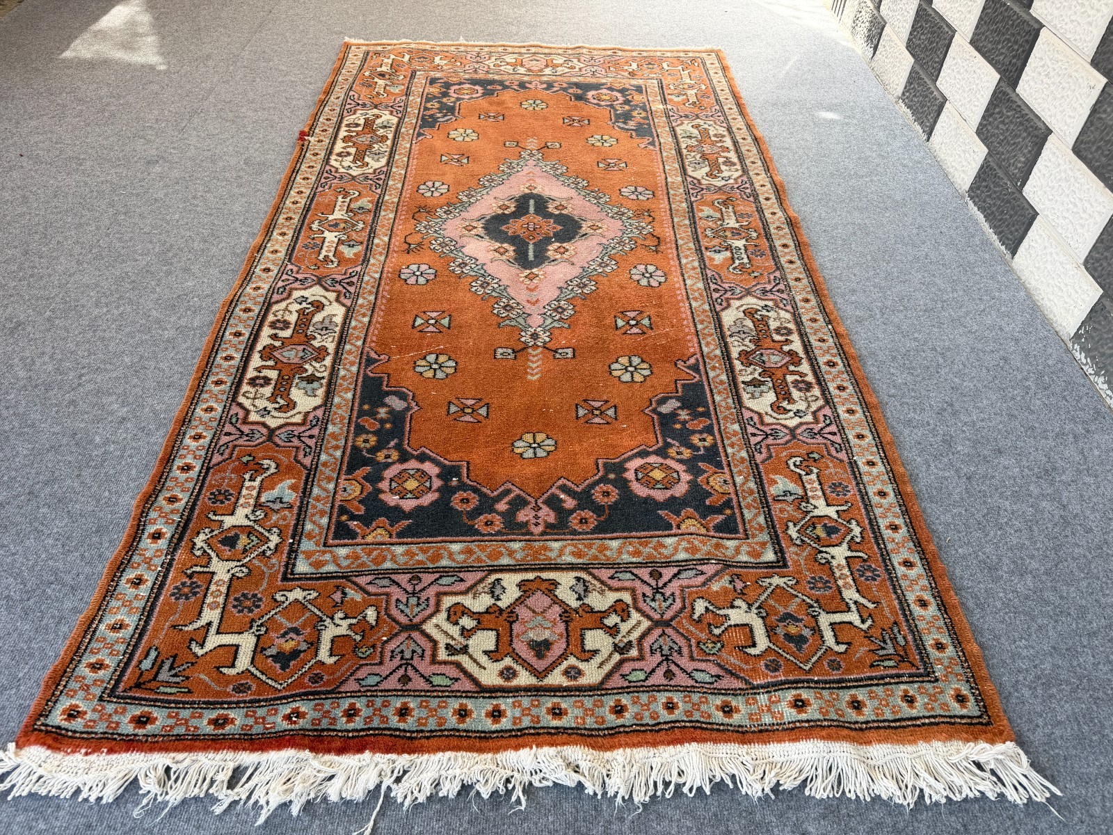 Vintage Oushak Farmhouse Rug, Hand-Knotted Turkish Anatolian Wool Area Rug 4×8