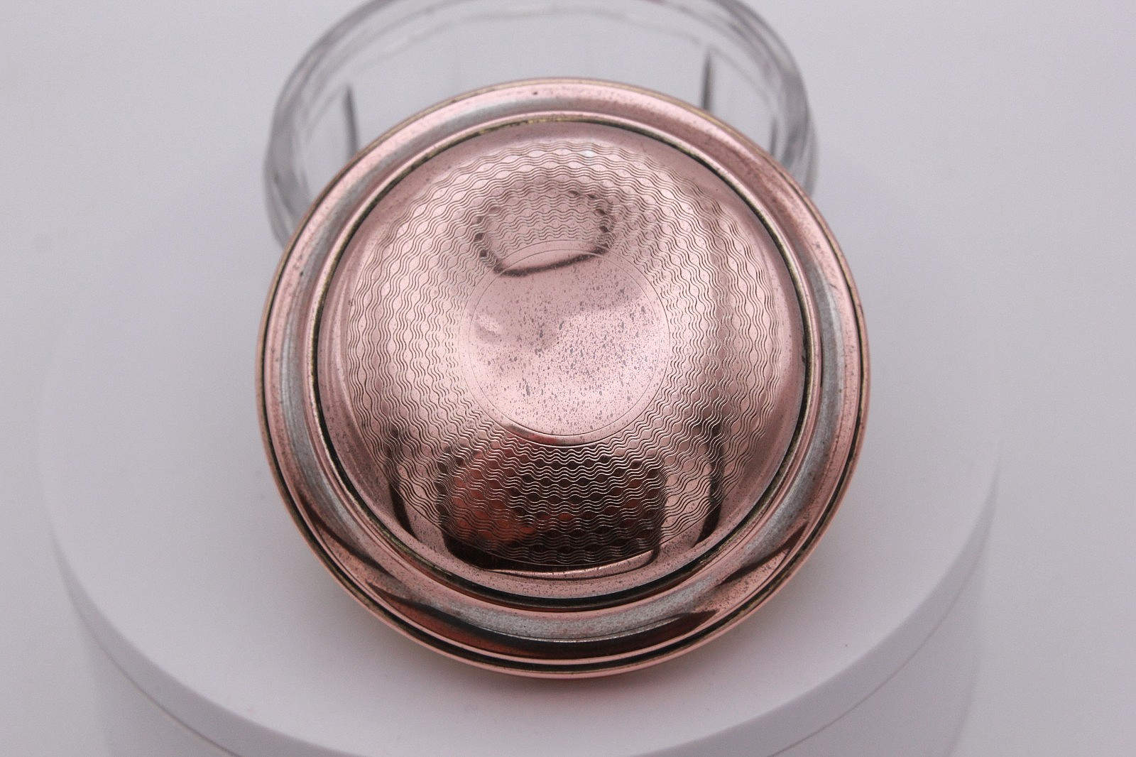 French 19th century travelling jar with lid, makers mark stamped.