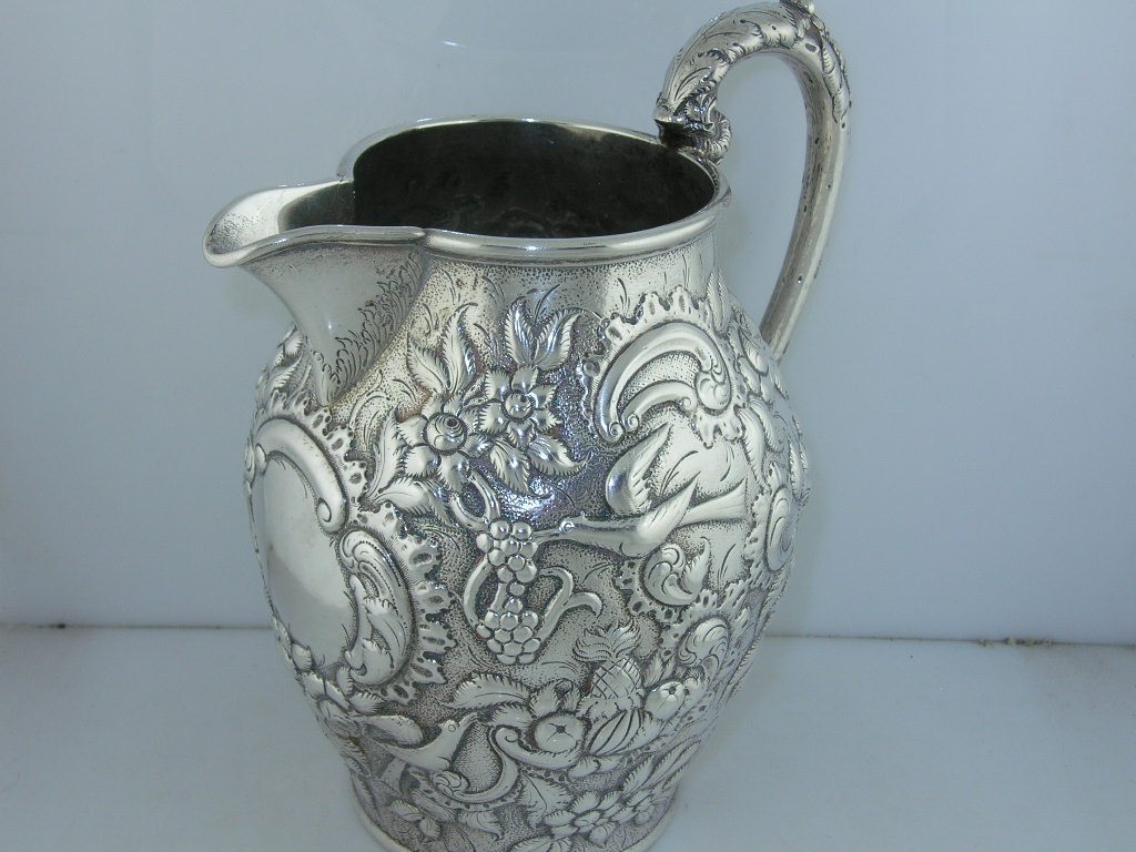 Early Sterling Silver A.E. Warner Milk Jug Pitcher – Repoussé – Baltimore c.1840