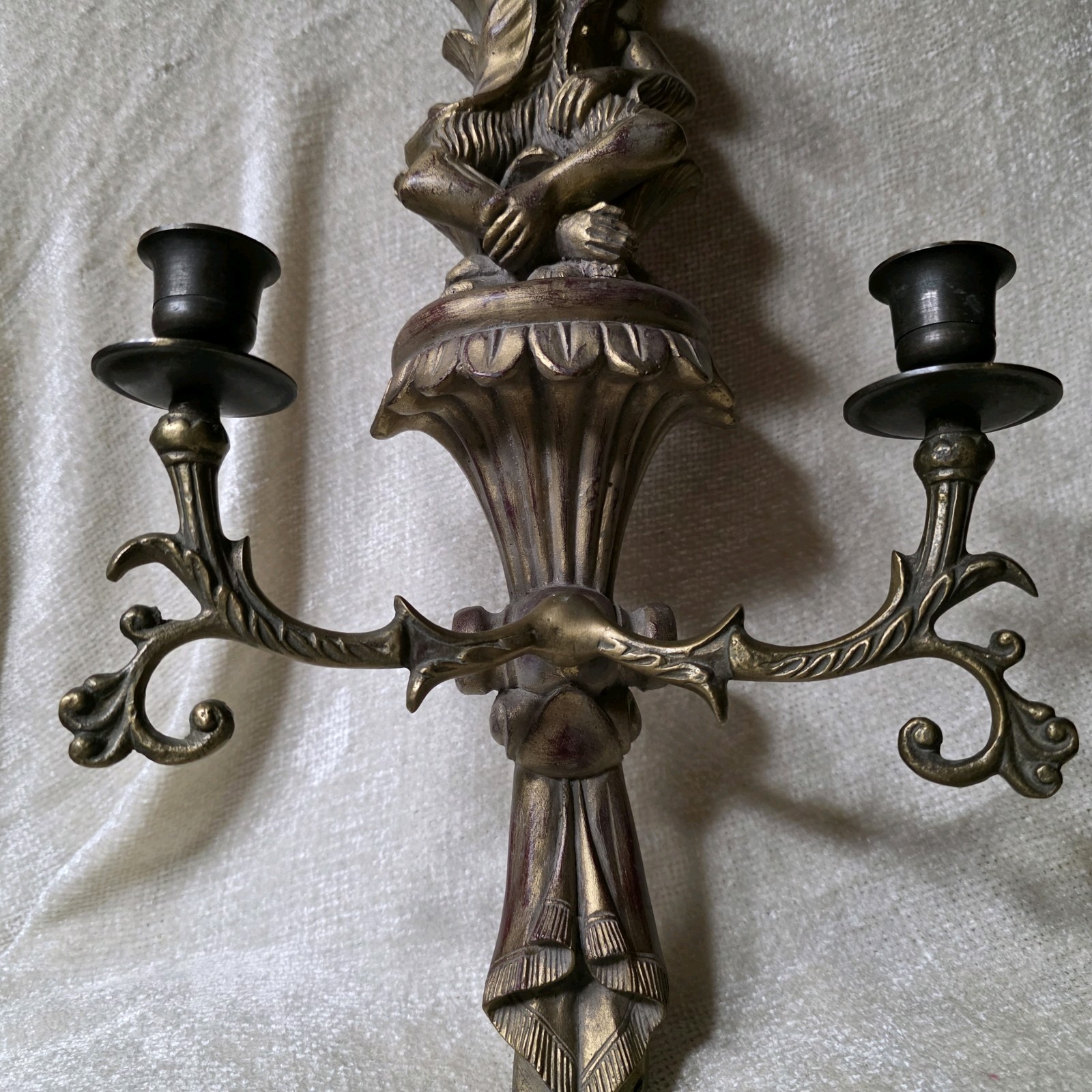 Monkey Palm Tree Double Sconce Gold MCM Hollywood Regency Chinoiserie Baroque